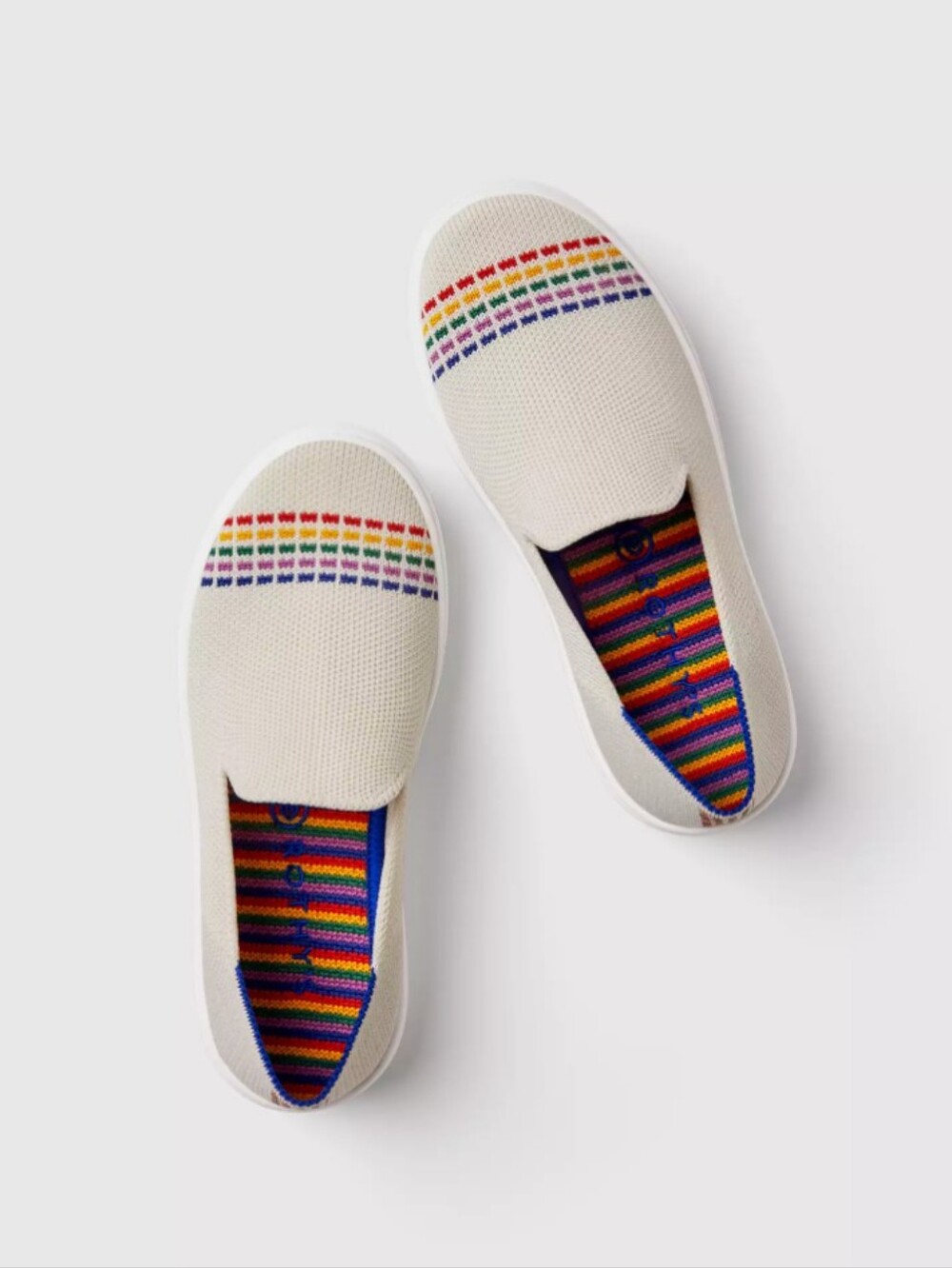 Rothy's Kids White Rainbow Slip On Knit Loafer Sneakers